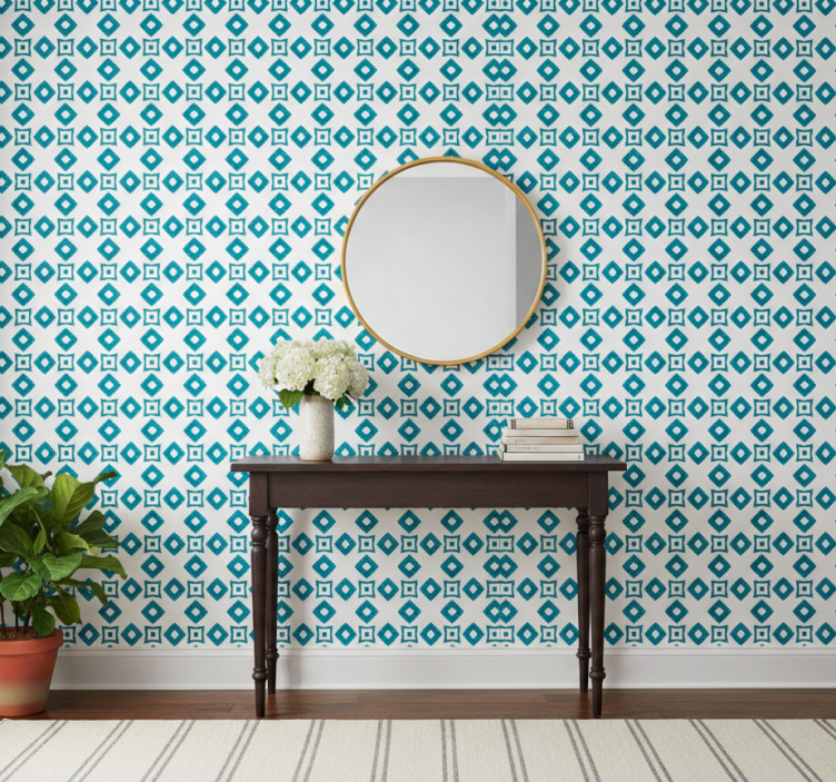 Tapet korridor geometrisk blå diamantdesign - Tenstickers