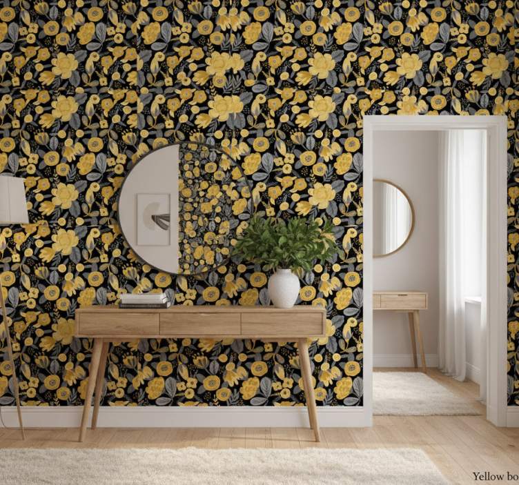 Tapet korridor gul botanisk mönster - Tenstickers