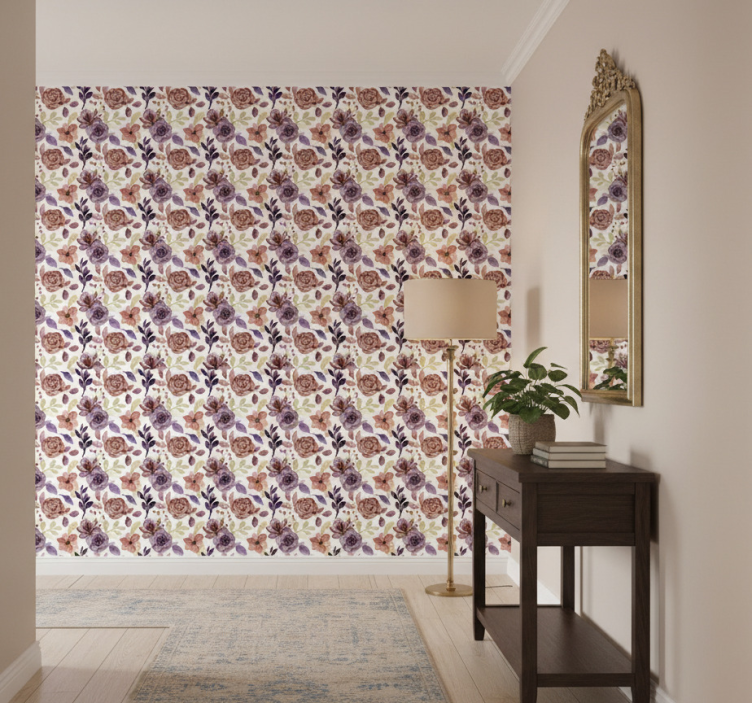 Tapet korridor ros och blommönster - Tenstickers