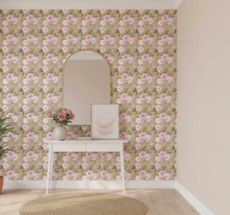 Tapet korridor rosa blommönster - Tenstickers