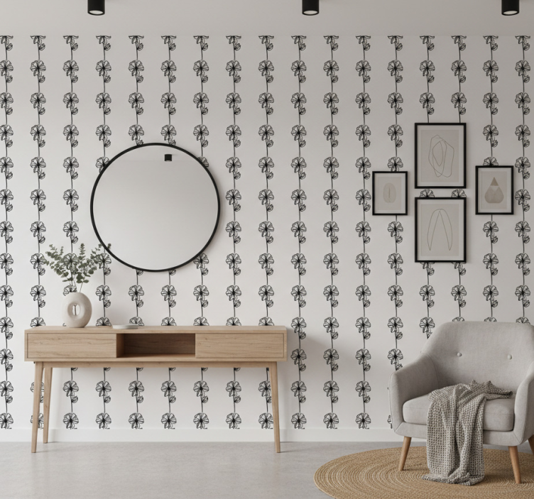 Tapet korridor svarta vertikala blommor - Tenstickers