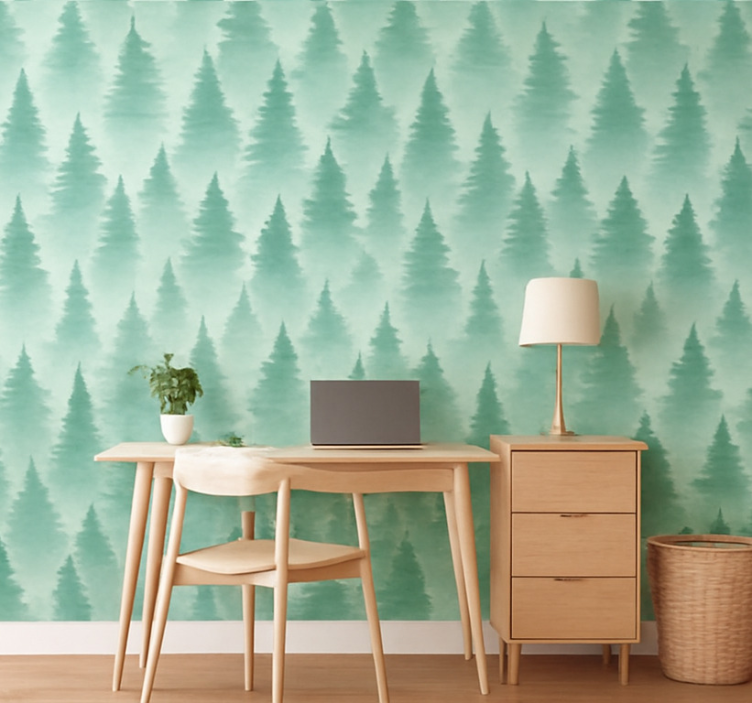 Tapet landskap dimmig tallskog - Tenstickers
