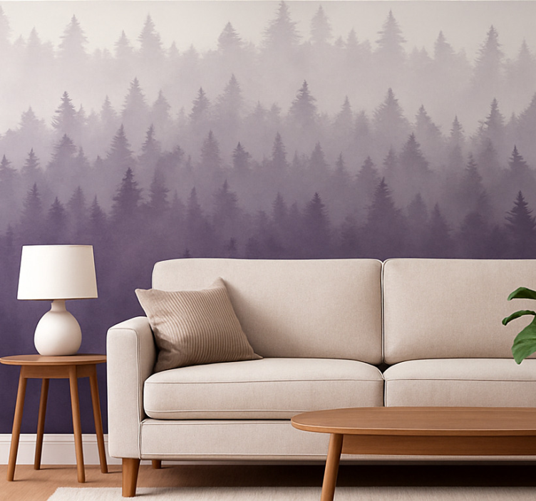Tapet landskap lila dimskog - Tenstickers