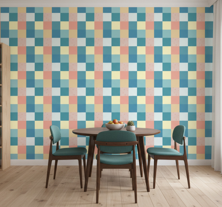 Tapet matsal patchwork färgglad retro mönster - Tenstickers