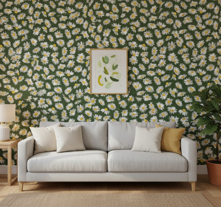 Tapet natur äng av prästkragar - Tenstickers