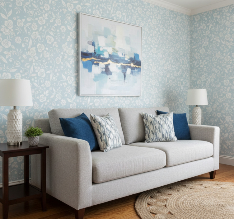 Tapet natur blå blomst ornament - Tenstickers