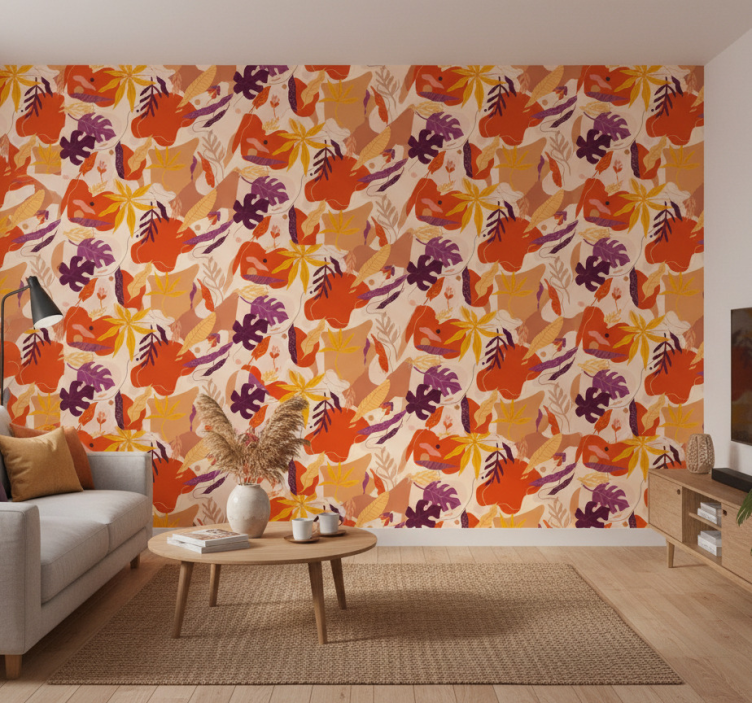 Tapet natur färgglada abstrakta blad - Tenstickers