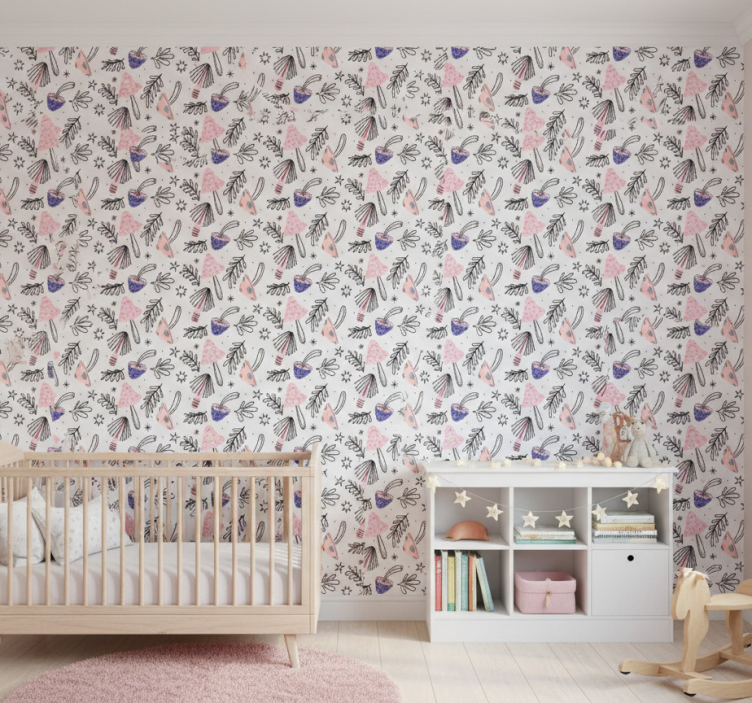 Tapet natur klassiska svampar och blommor - Tenstickers