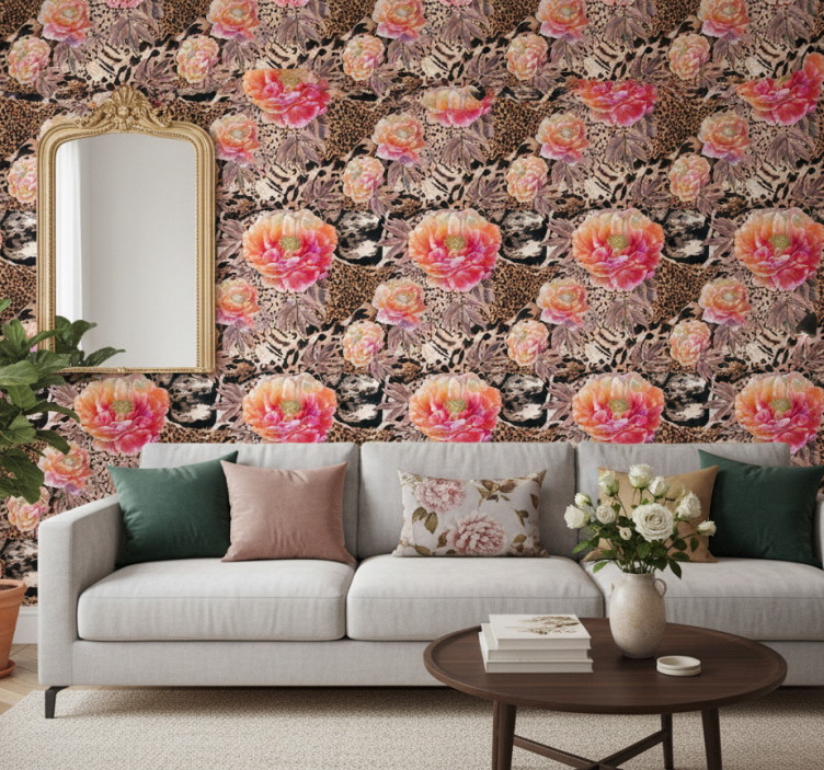 Tapet natur med blommig leopardmönster - Tenstickers