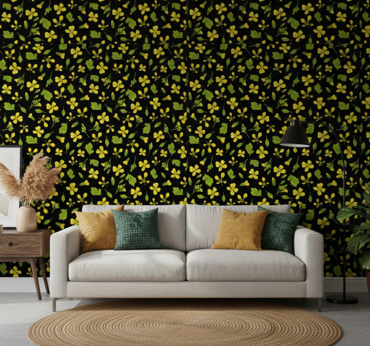 Tapet natur med livlig blommönster - Tenstickers