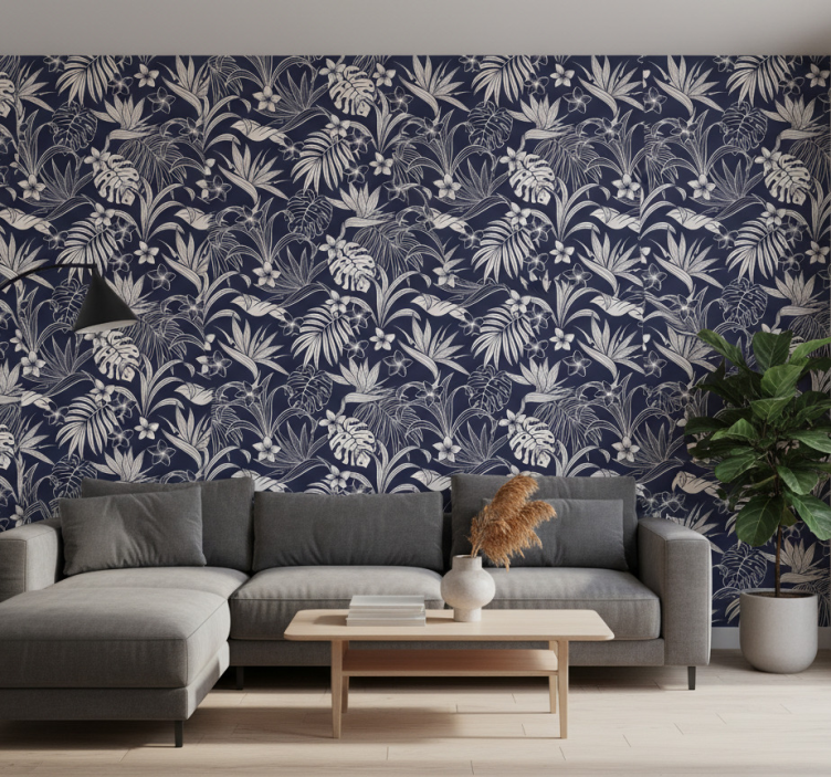 Tapet natur tropisk blommönster - Tenstickers