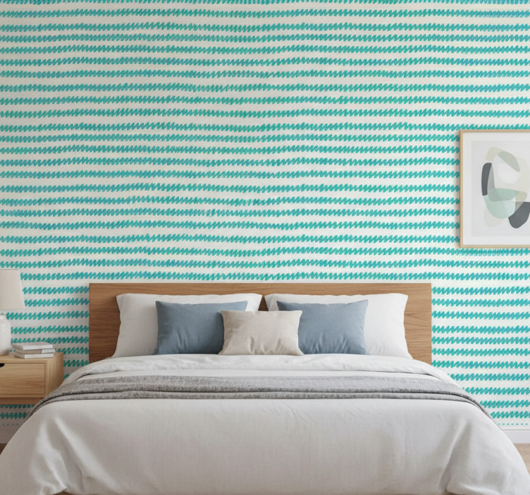 Tapet nordisk aquamarin och vit handritad zigzag - Tenstickers