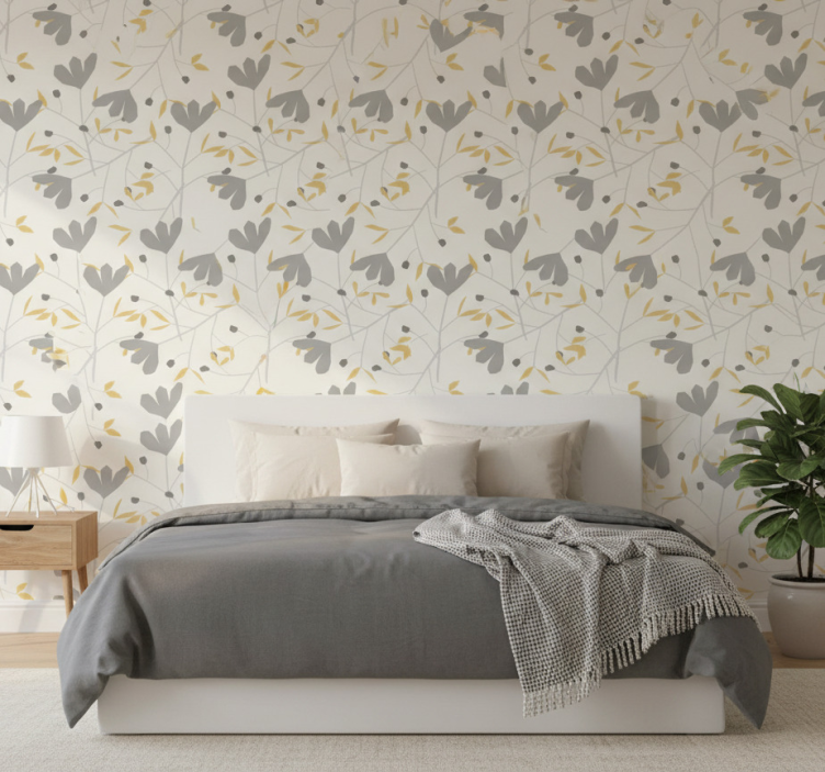 Tapet nordisk grå och gula blommor - Tenstickers