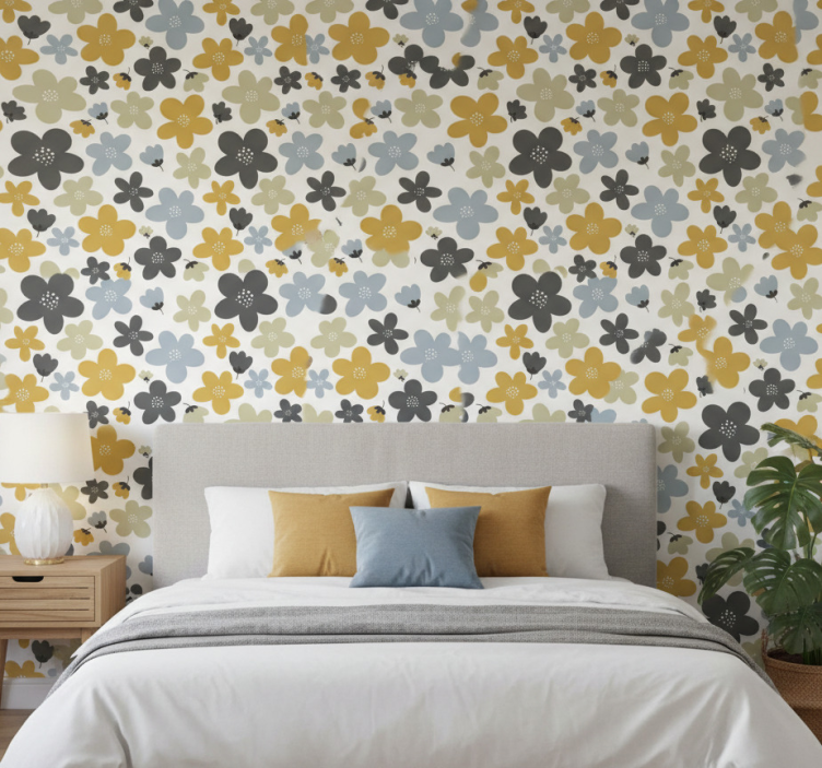 Tapet nordisk pastellfärger abstrakta blommor - Tenstickers