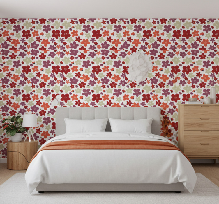 Tapet nordisk röda abstrakta blommor mönster - Tenstickers