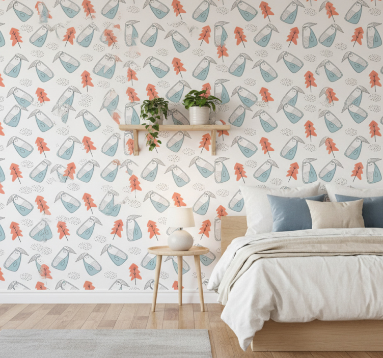 Tapet nordisk söta minimalistiska pingviner med träd - Tenstickers