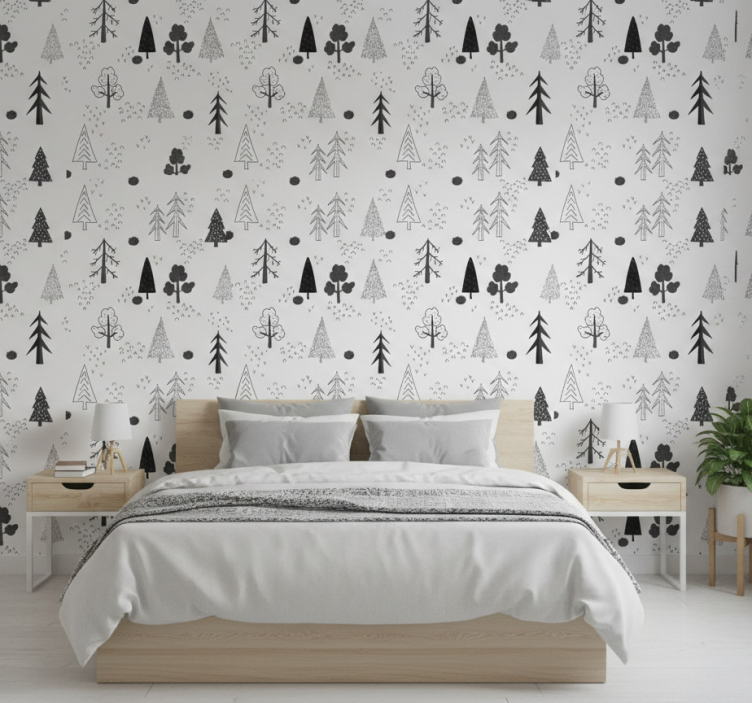 Tapet nordisk vita minimalistiska träd - Tenstickers