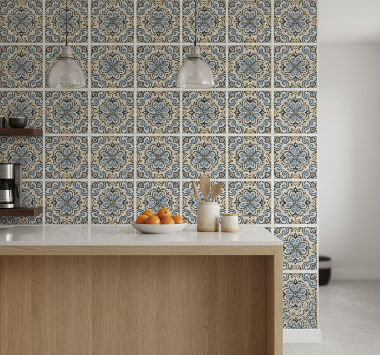 Tapet plattor blommig tile - Tenstickers