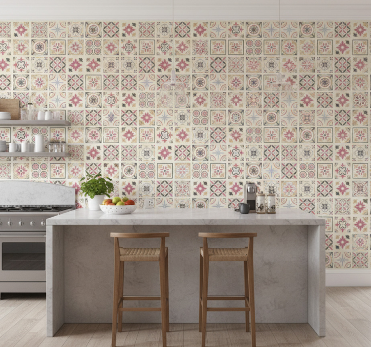 Tapet plattor geometriskt blommönster - Tenstickers