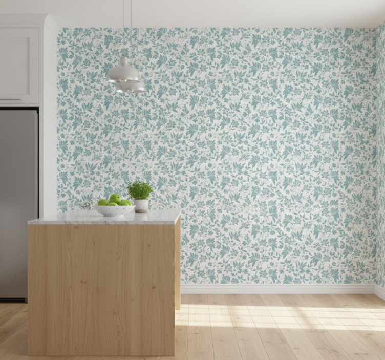 Tapet plattor turkos blommig tile - Tenstickers