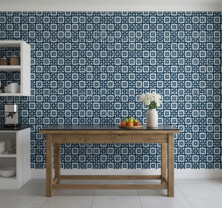Tapet plattor vit och blå mosaikmönster - Tenstickers
