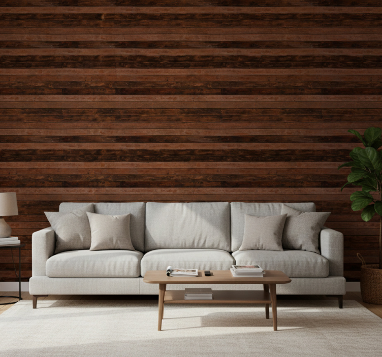 Tapet prydnadsföremål bruna horisontella plankor - Tenstickers