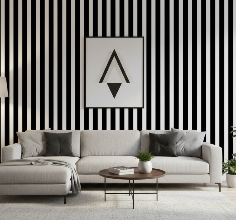 Fondtapet vardagsrum monokrom vertikala linjer - Tenstickers