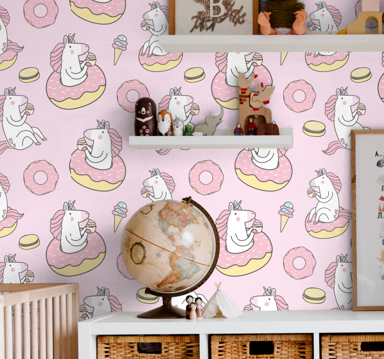 Tapet rosa unicorn barn tapeter - Tenstickers
