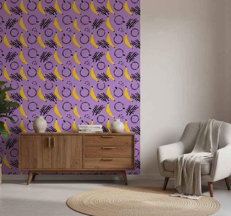 Tapet sovrum afrikansk stil lila banandesign - Tenstickers
