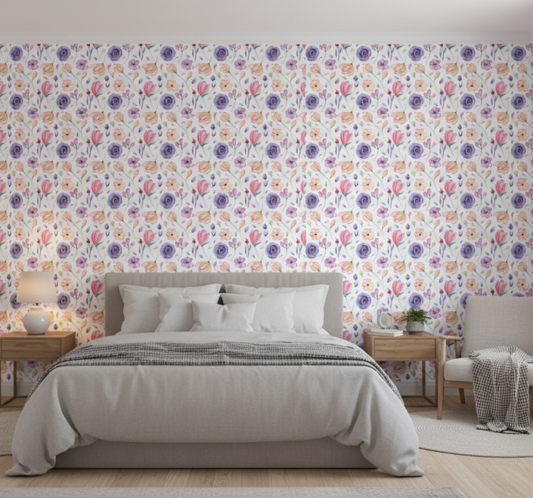 Tapet sovrum blomstrande mönster - Tenstickers