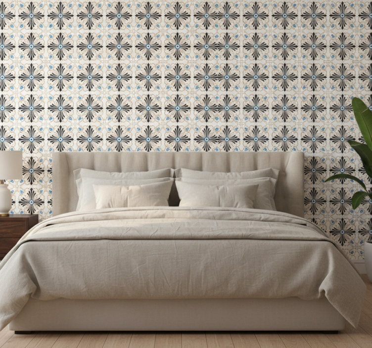Tapet sovrum retro botaniska plattor - Tenstickers