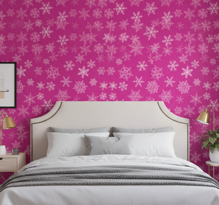 Tapet sovrum rosa snöflingor mönster - Tenstickers