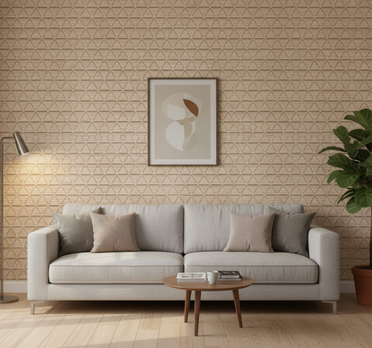 Tapet sovrum träeffekt triangel geometrisk mönster - Tenstickers