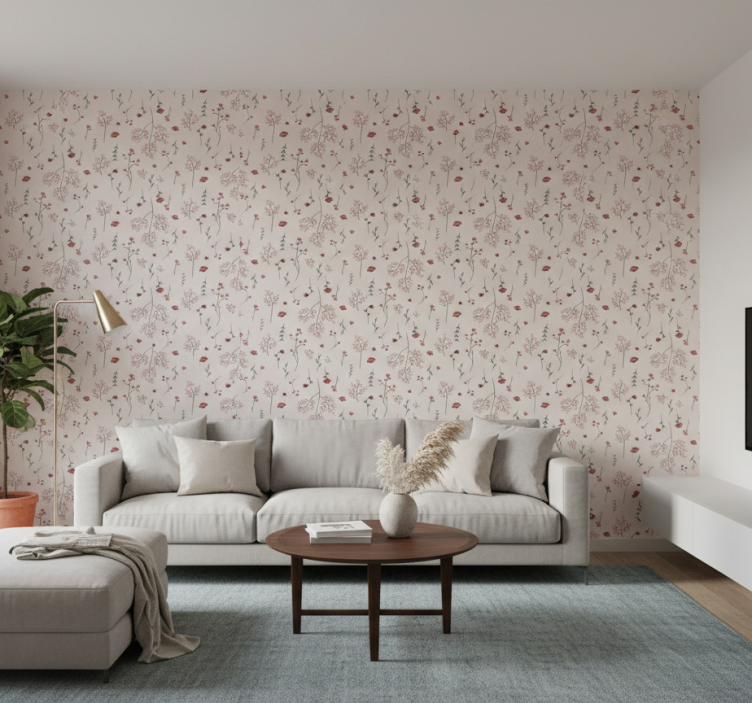 Tapet texturer och mönster minimalistiskt röd blommönster - Tenstickers