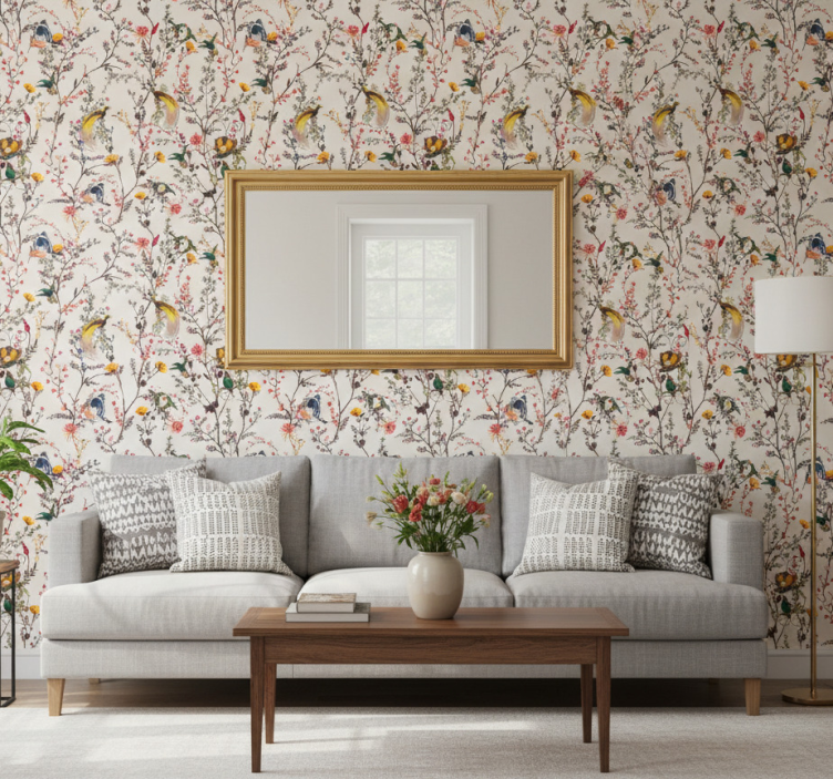 Tapet träd fåglar och blommor - Tenstickers