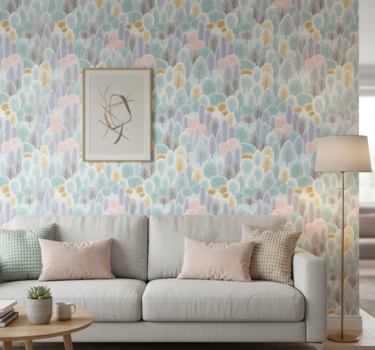 Tapet träd pastellskogsmönster - Tenstickers