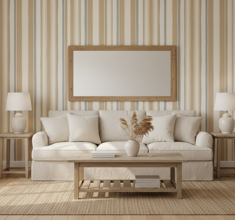 Tapet vertikala lantlig vit beige - Tenstickers