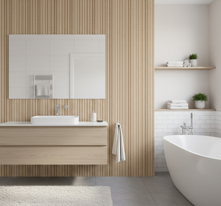 Texturerad neutral väv badrumstapet - Tenstickers