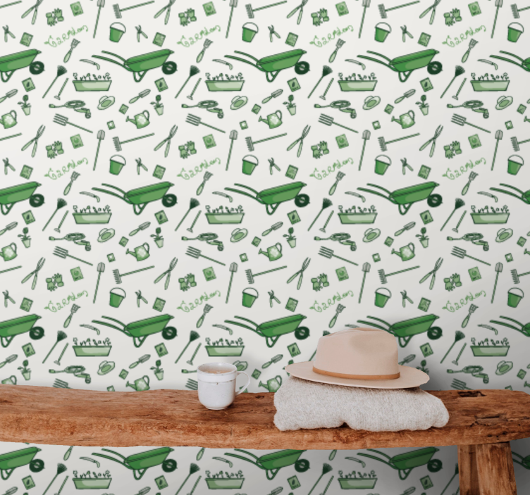 Trädgård blommor och verktyg mönster rum tapeter - Tenstickers