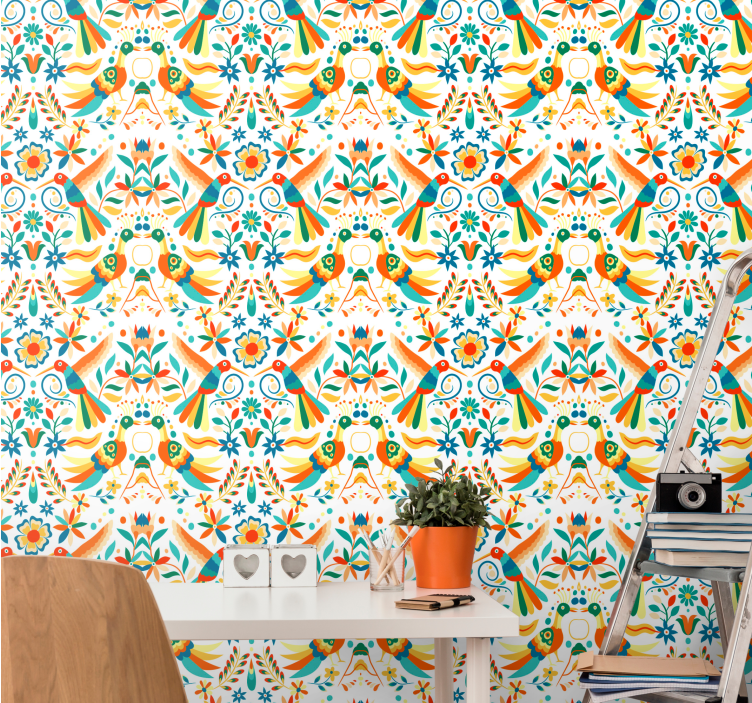 Traditionella mönster Tapet fåglar - Tenstickers