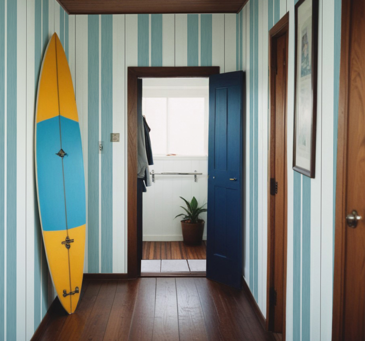 Turkosa nyanser ränder tapet korridor - Tenstickers