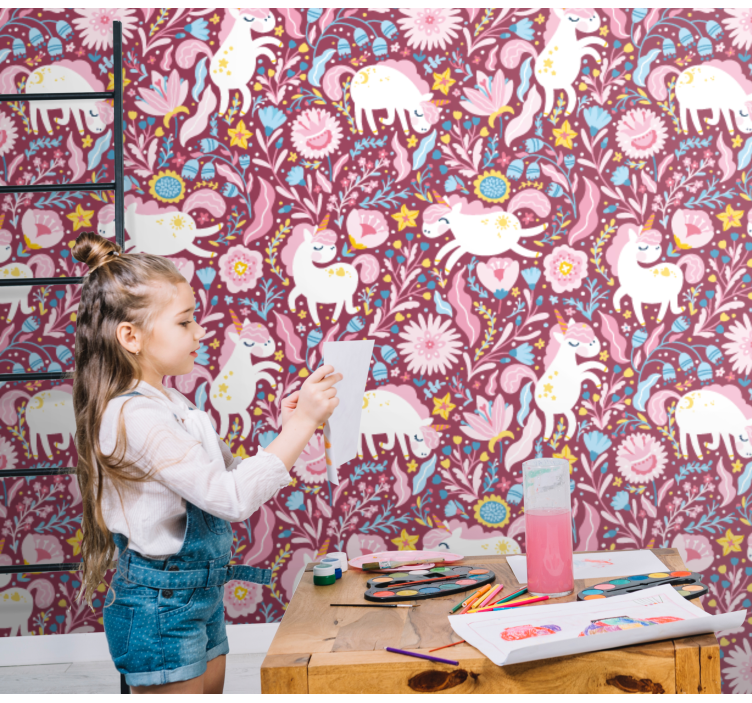 Vacker unicorn djur mönster barn tapet - Tenstickers