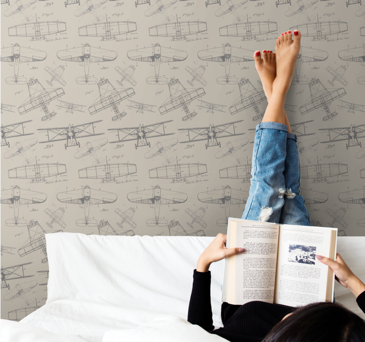 Vintage flygplan skisser Tapet konst - Tenstickers
