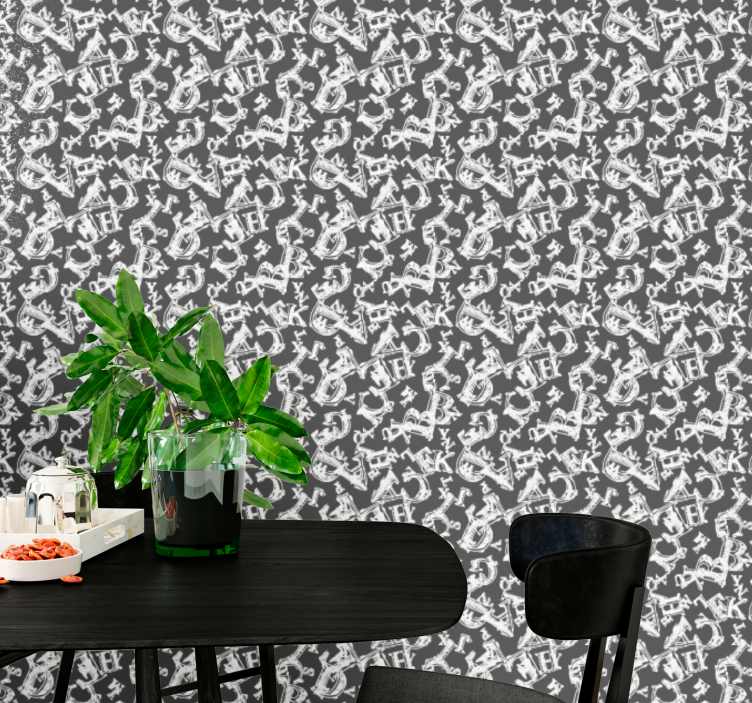 Vintage stil bokstäver på svart bokstav tapeter - Tenstickers