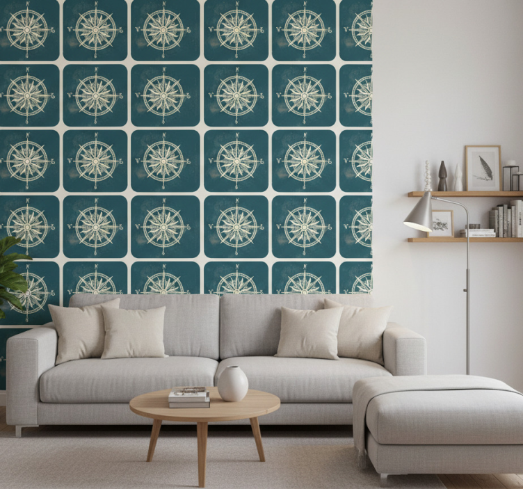 Vintage tapet kompass på världskarta - Tenstickers