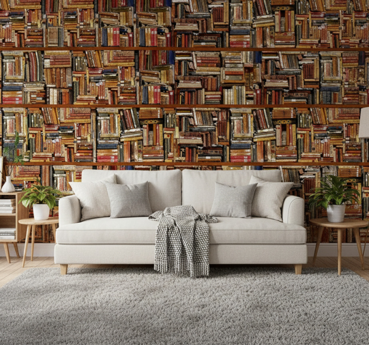 Vintage tapet staplade böcker - Tenstickers