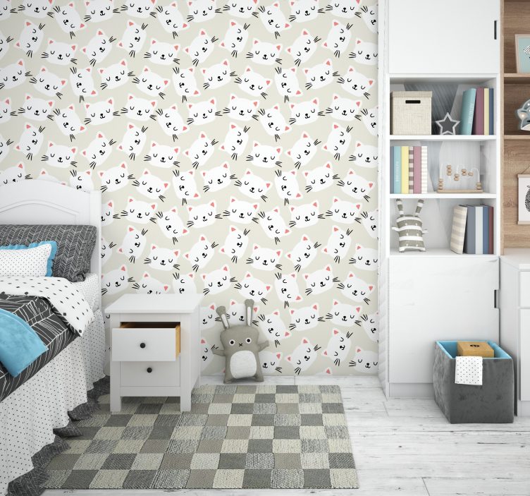 Vit katt ansikte rita barn tapet - Tenstickers