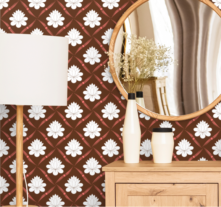 Vit blommönster tonåring sovrum tapet - Tenstickers