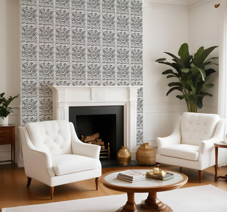 Vita kakel Barock tapet - Tenstickers