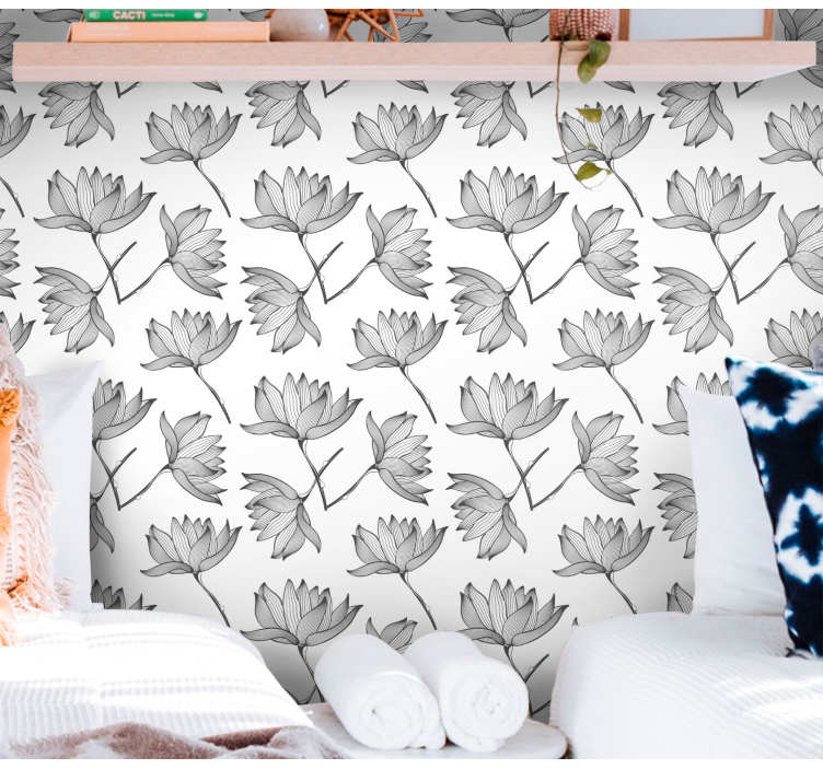 Vita lotusmönster blomma tapeter - Tenstickers
